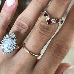 Ruby and diamond 14k gold chevron ring